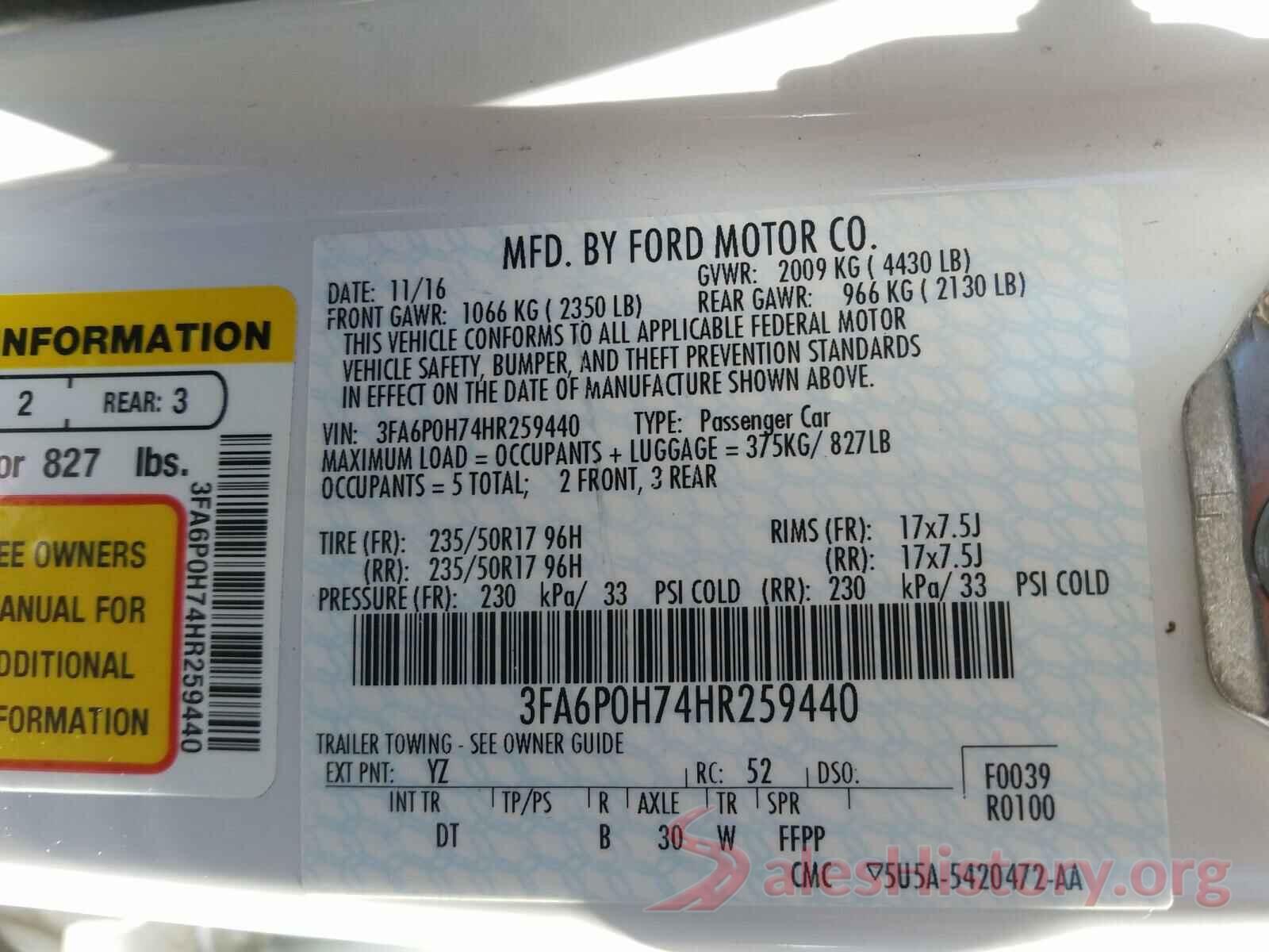 3FA6P0H74HR259440 2017 FORD FUSION