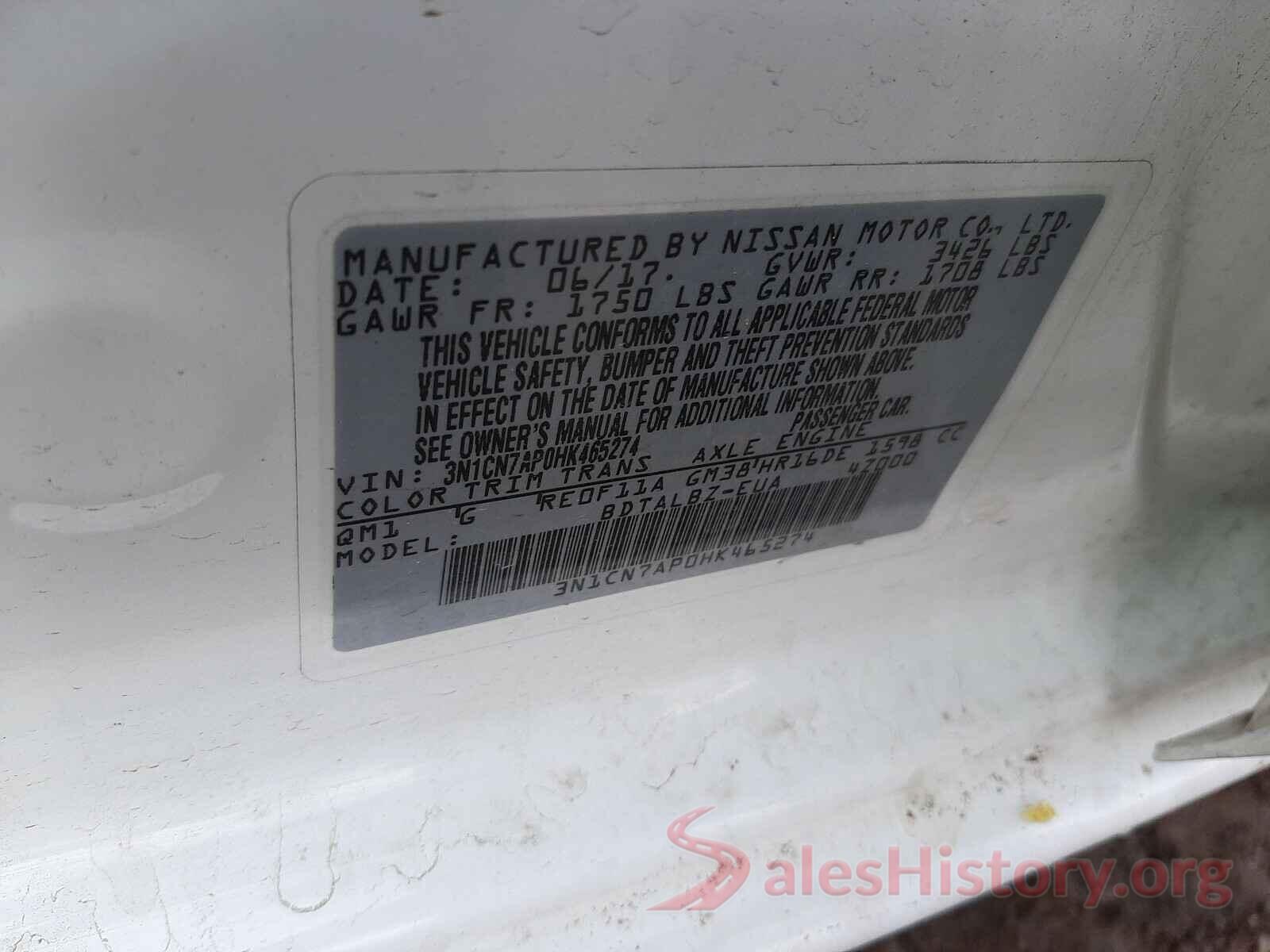 3N1CN7AP0HK465274 2017 NISSAN VERSA