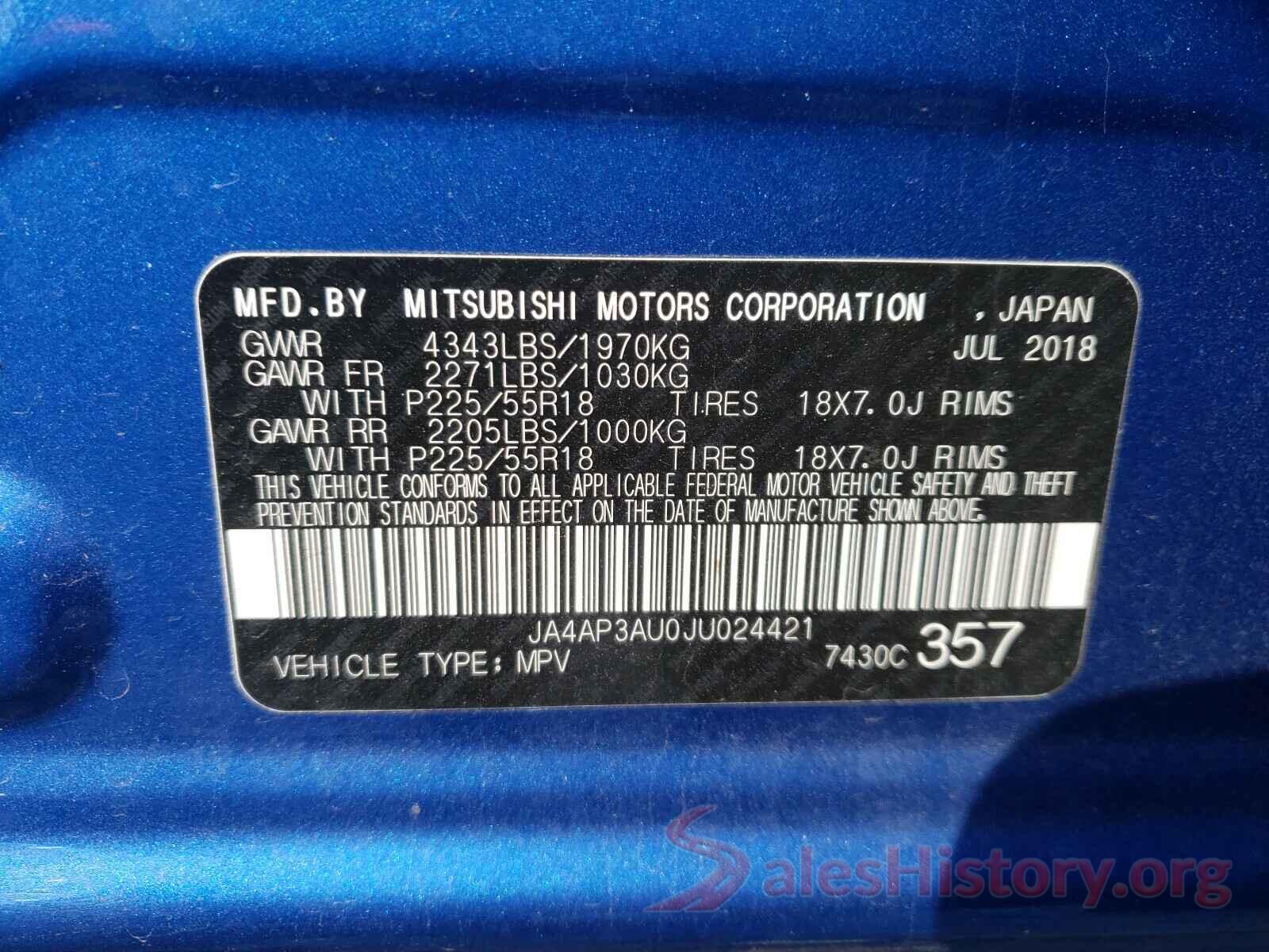 JA4AP3AU0JU024421 2018 MITSUBISHI OUTLANDER