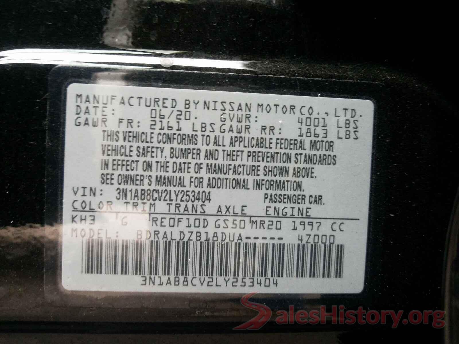 3N1AB8CV2LY253404 2020 NISSAN SENTRA