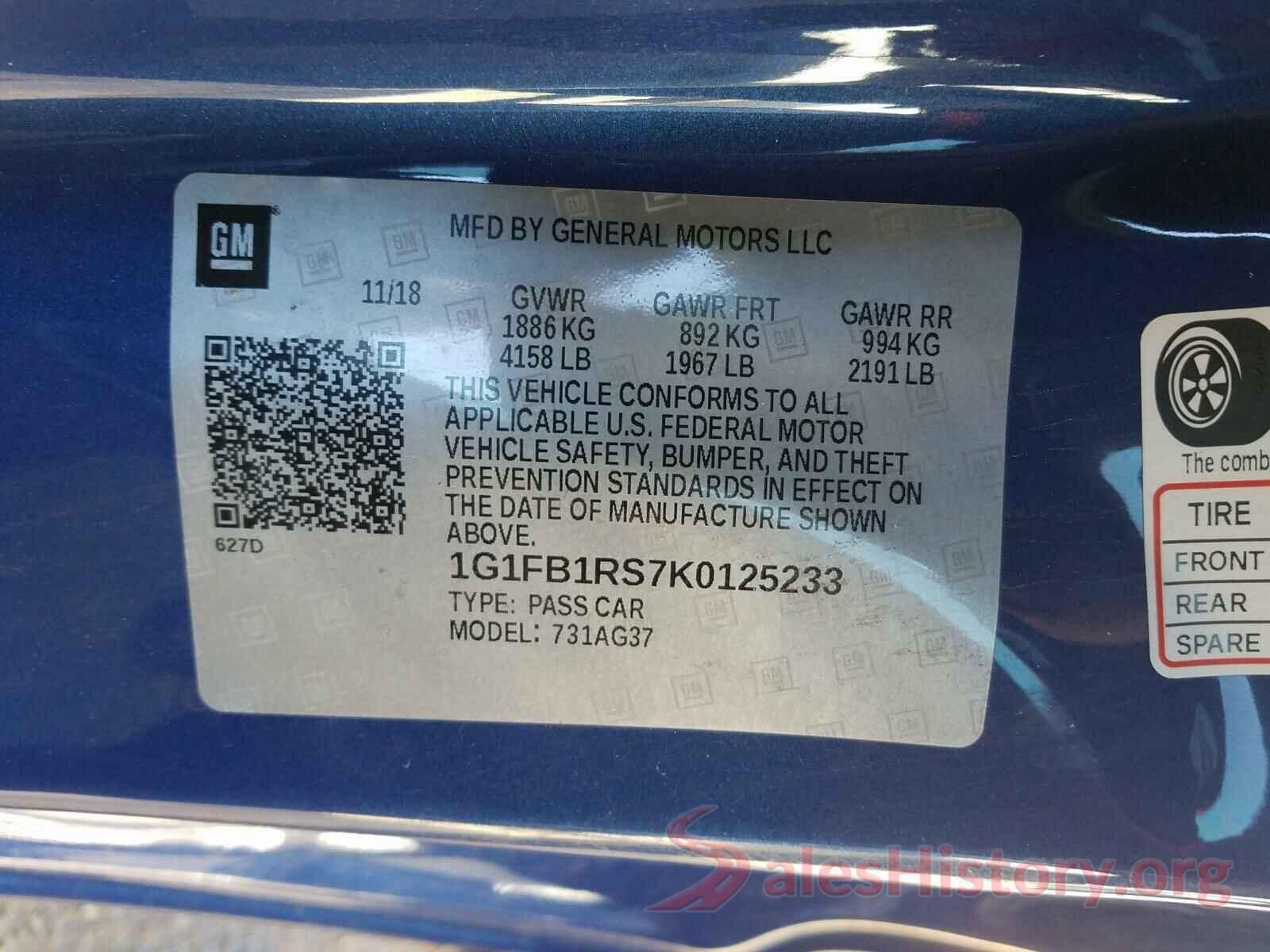 1G1FB1RS7K0125233 2019 CHEVROLET CAMARO