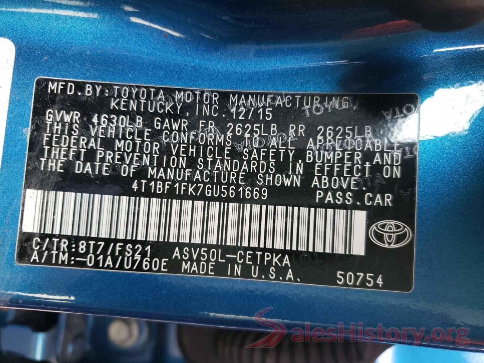 4T1BF1FK7GU561669 2016 TOYOTA CAMRY