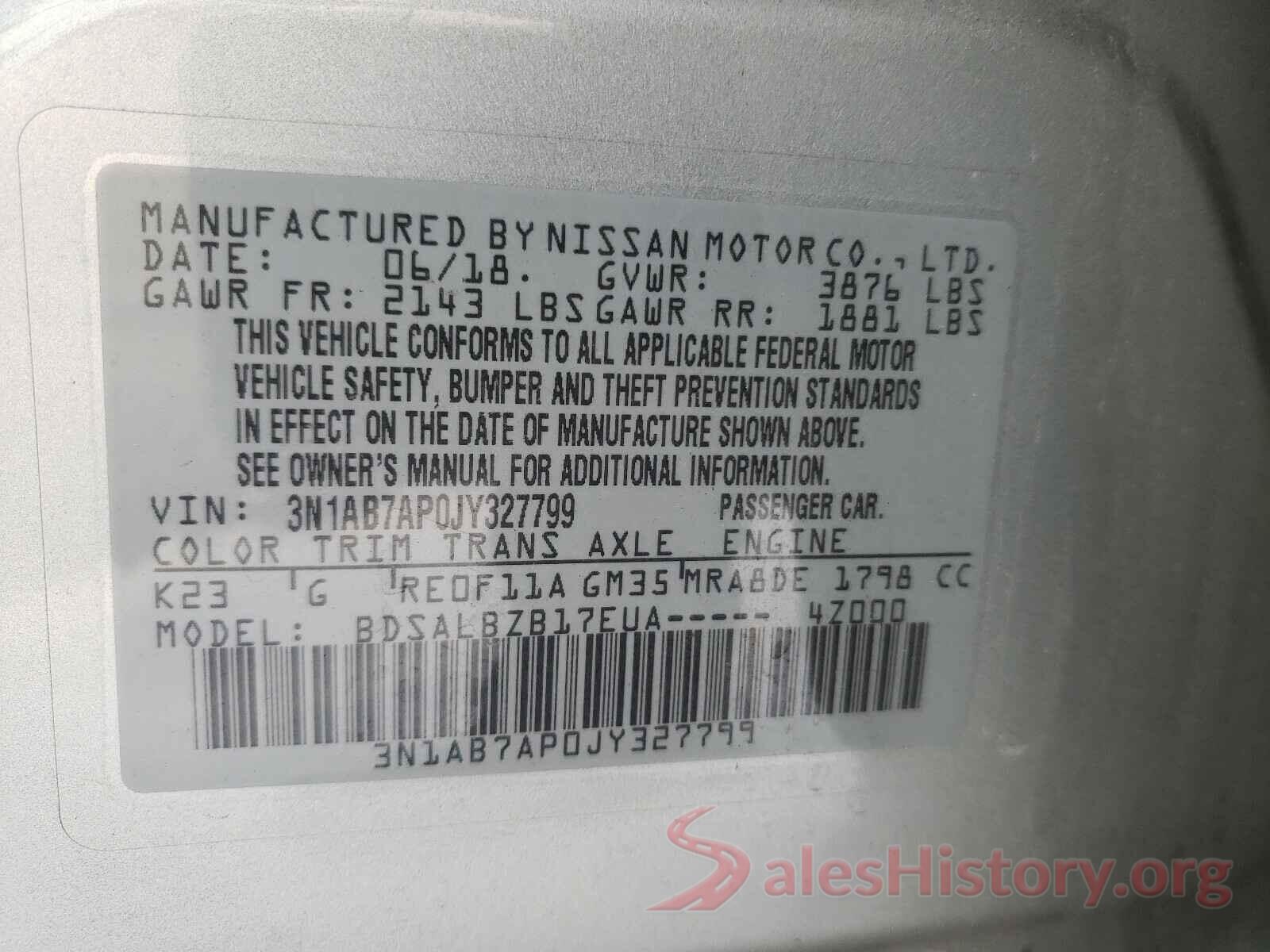 3N1AB7AP0JY327799 2018 NISSAN SENTRA