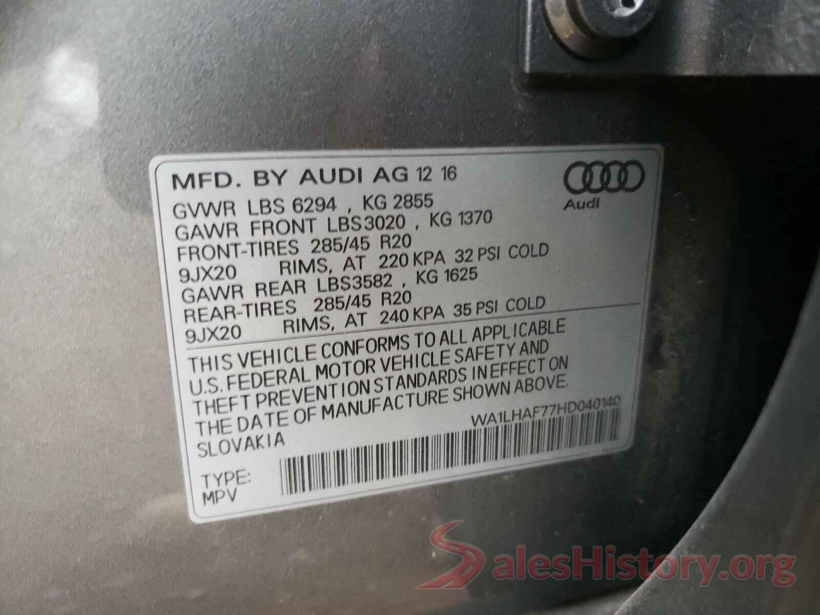 WA1LHAF77HD040140 2017 AUDI Q7