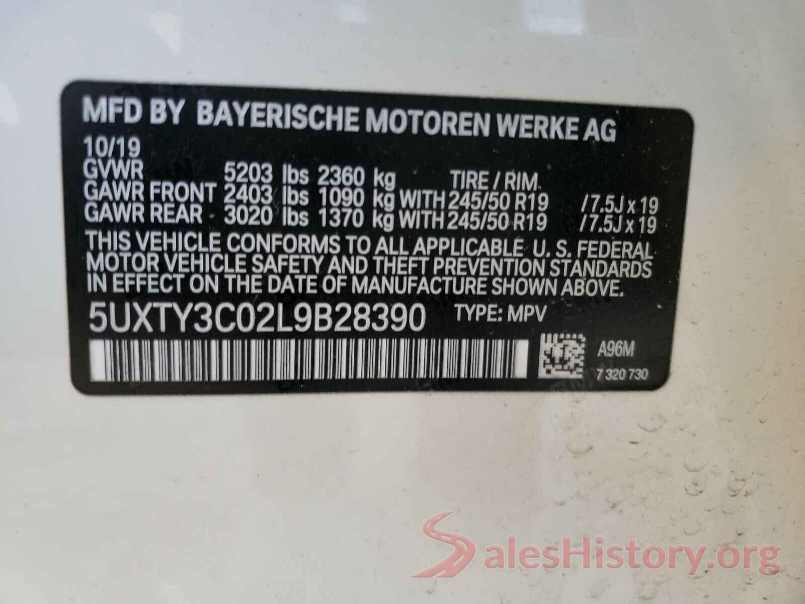 5UXTY3C02L9B28390 2020 BMW X3