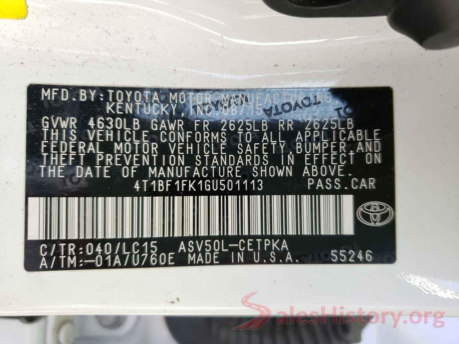 4T1BF1FK1GU501113 2016 TOYOTA CAMRY