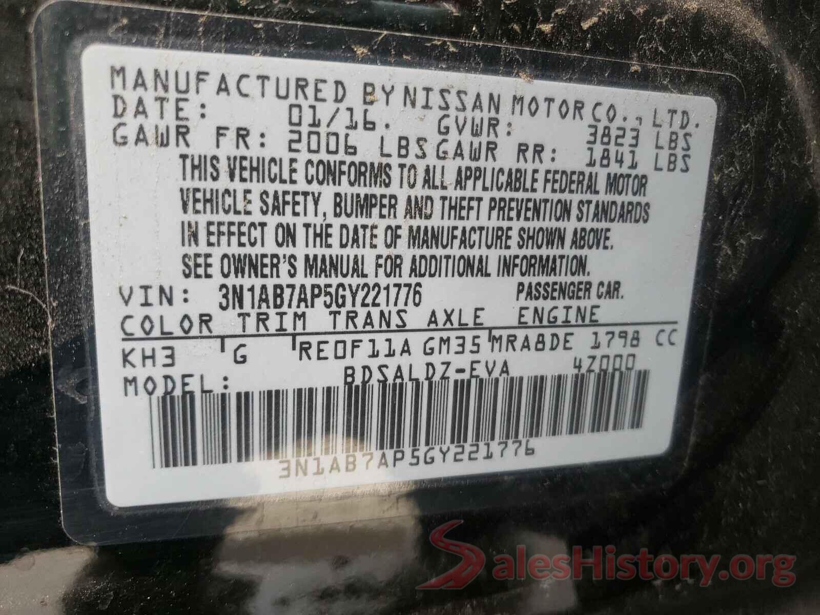 3N1AB7AP5GY221776 2016 NISSAN SENTRA