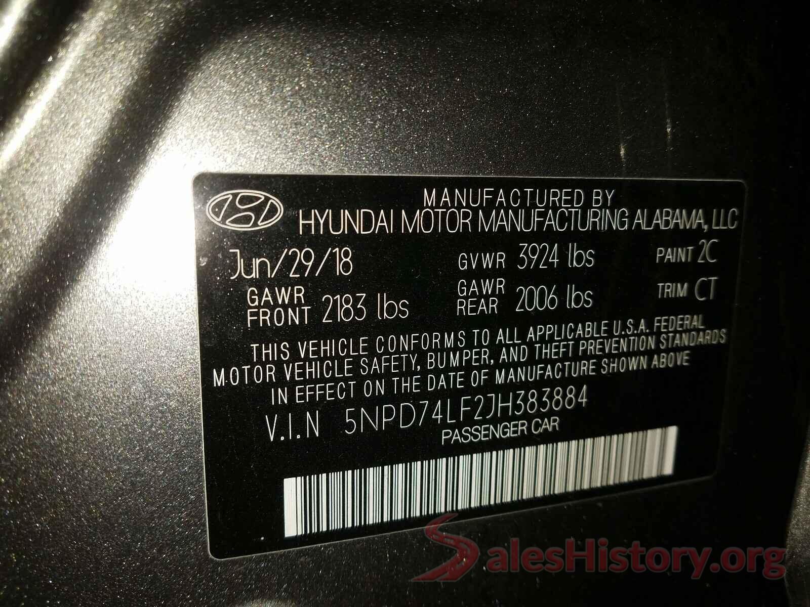 5NPD74LF2JH383884 2018 HYUNDAI ELANTRA