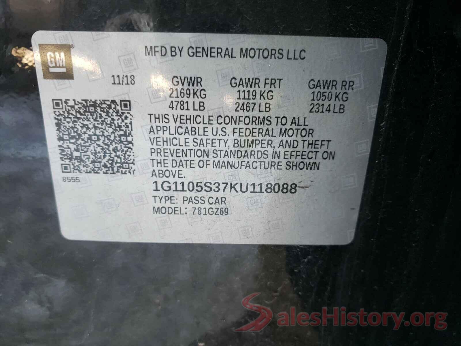 1G1105S37KU118088 2019 CHEVROLET IMPALA