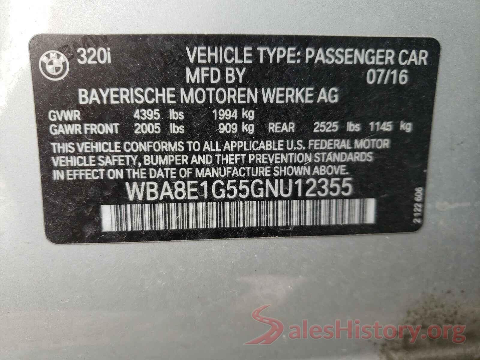 WBA8E1G55GNU12355 2016 BMW 3 SERIES