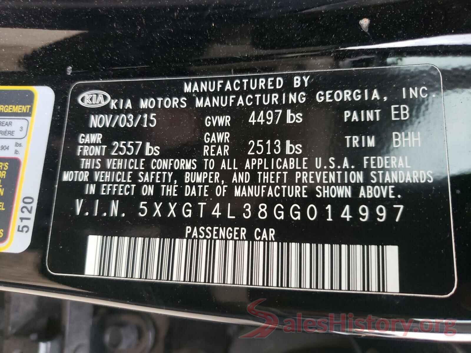 5XXGT4L38GG014997 2016 KIA OPTIMA