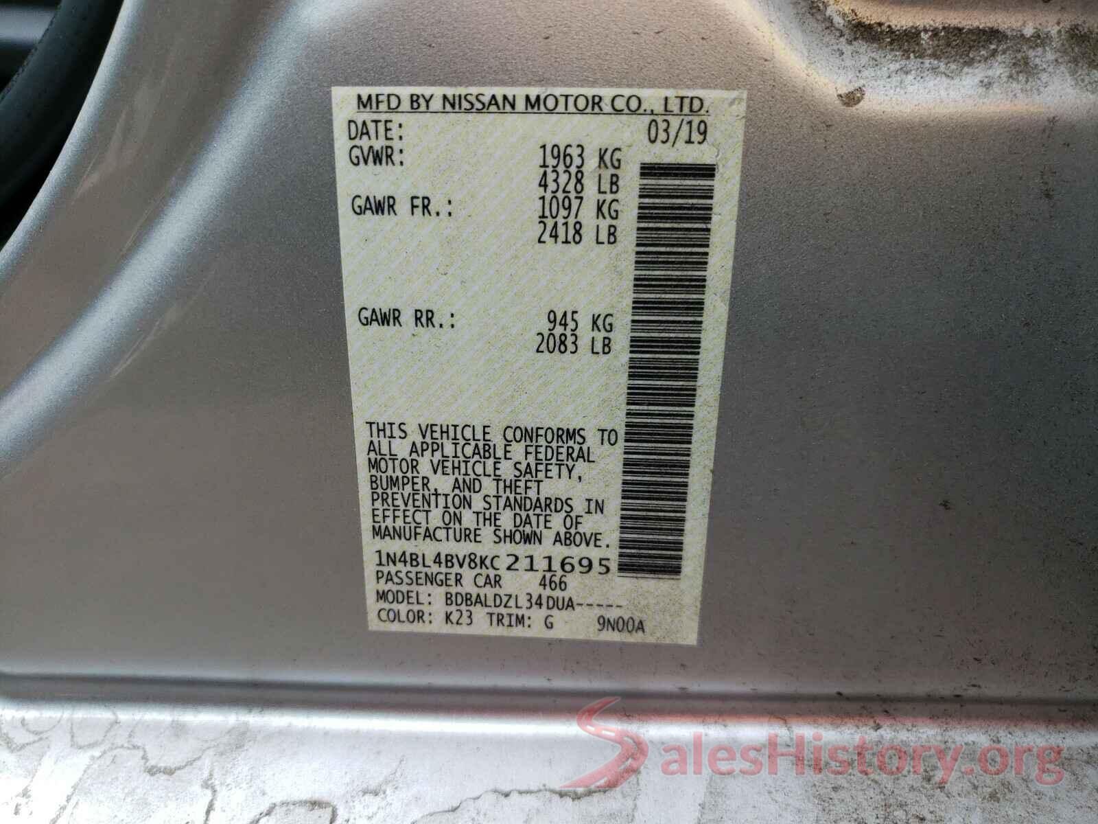 1N4BL4BV8KC211695 2019 NISSAN ALTIMA