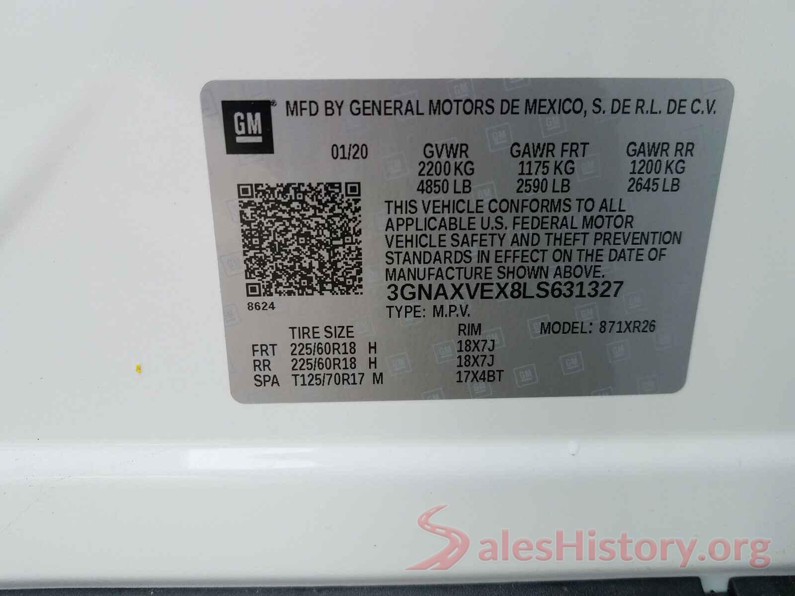 3GNAXVEX8LS631327 2020 CHEVROLET EQUINOX