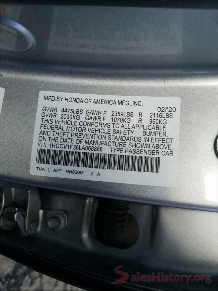 1HGCV1F36LA068888 2020 HONDA ACCORD