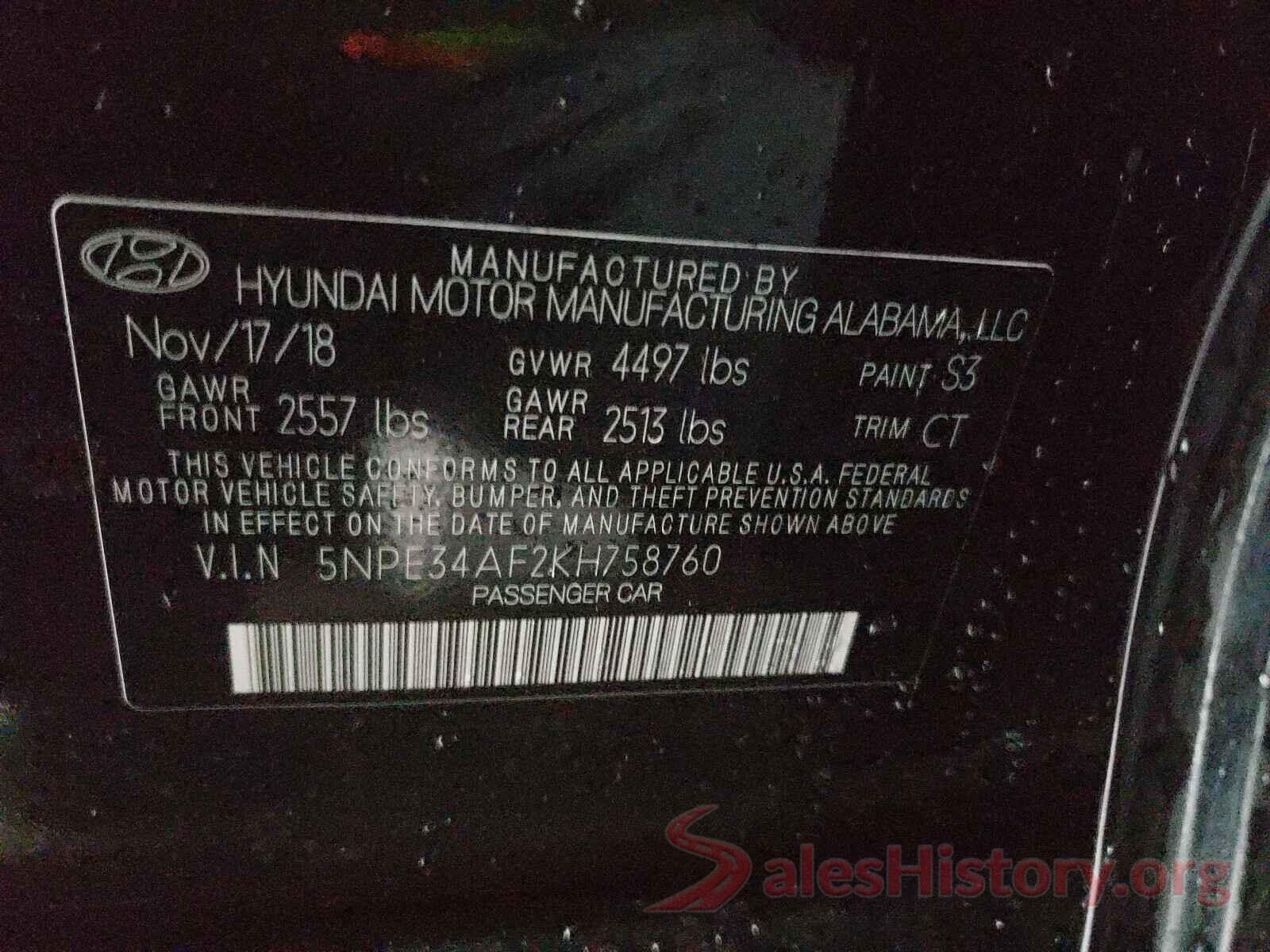 5NPE34AF2KH758760 2019 HYUNDAI SONATA