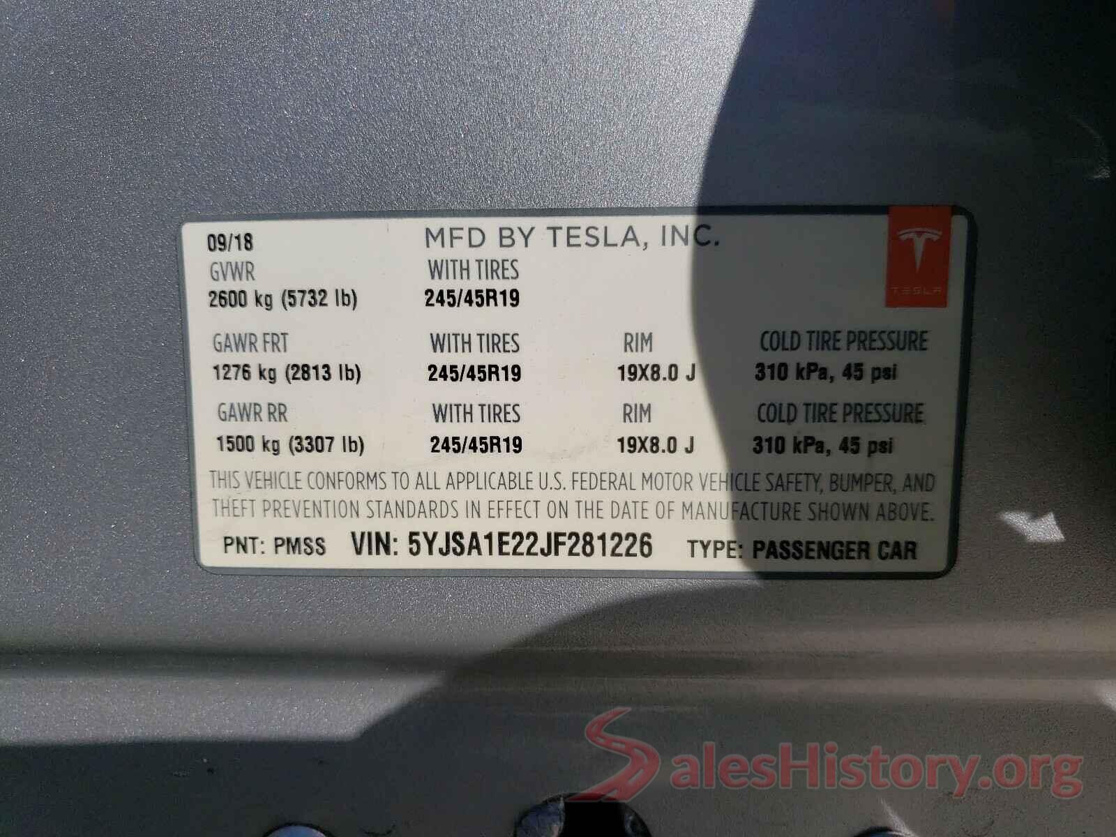 5YJSA1E22JF281226 2018 TESLA MODEL S