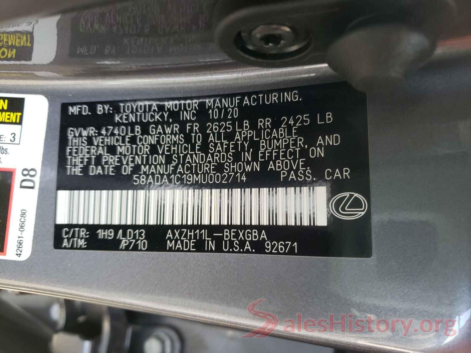 58ADA1C19MU002714 2021 LEXUS ES300