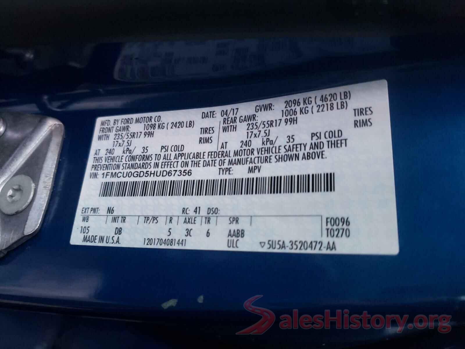 1FMCU0GD5HUD67356 2017 FORD ESCAPE