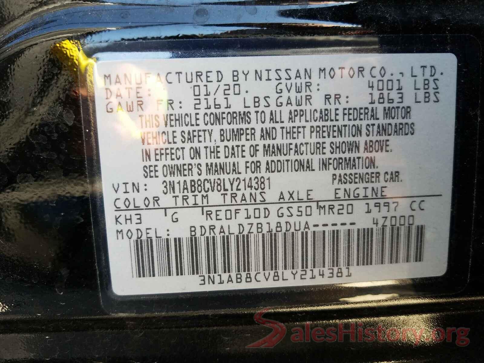 3N1AB8CV8LY214381 2020 NISSAN SENTRA