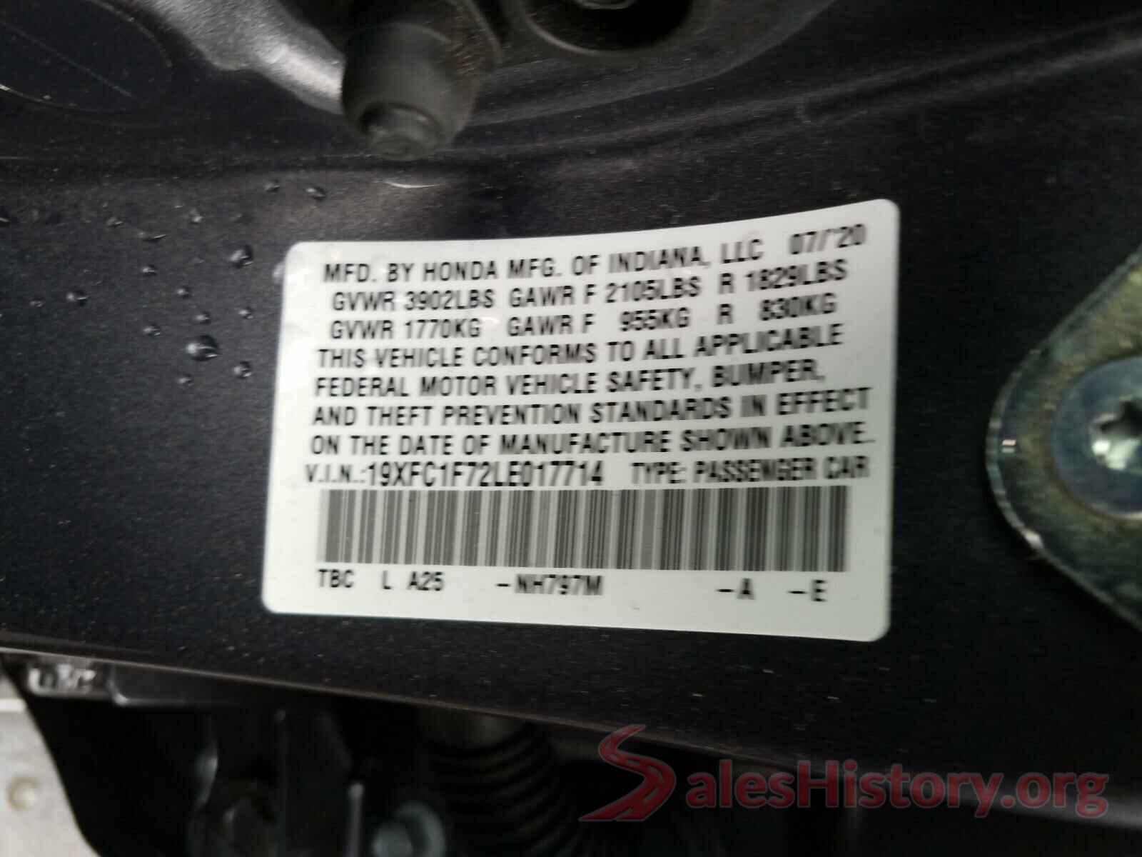 19XFC1F72LE017714 2020 HONDA CIVIC