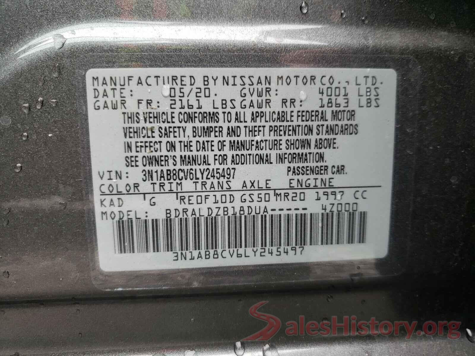 3N1AB8CV6LY245497 2020 NISSAN SENTRA