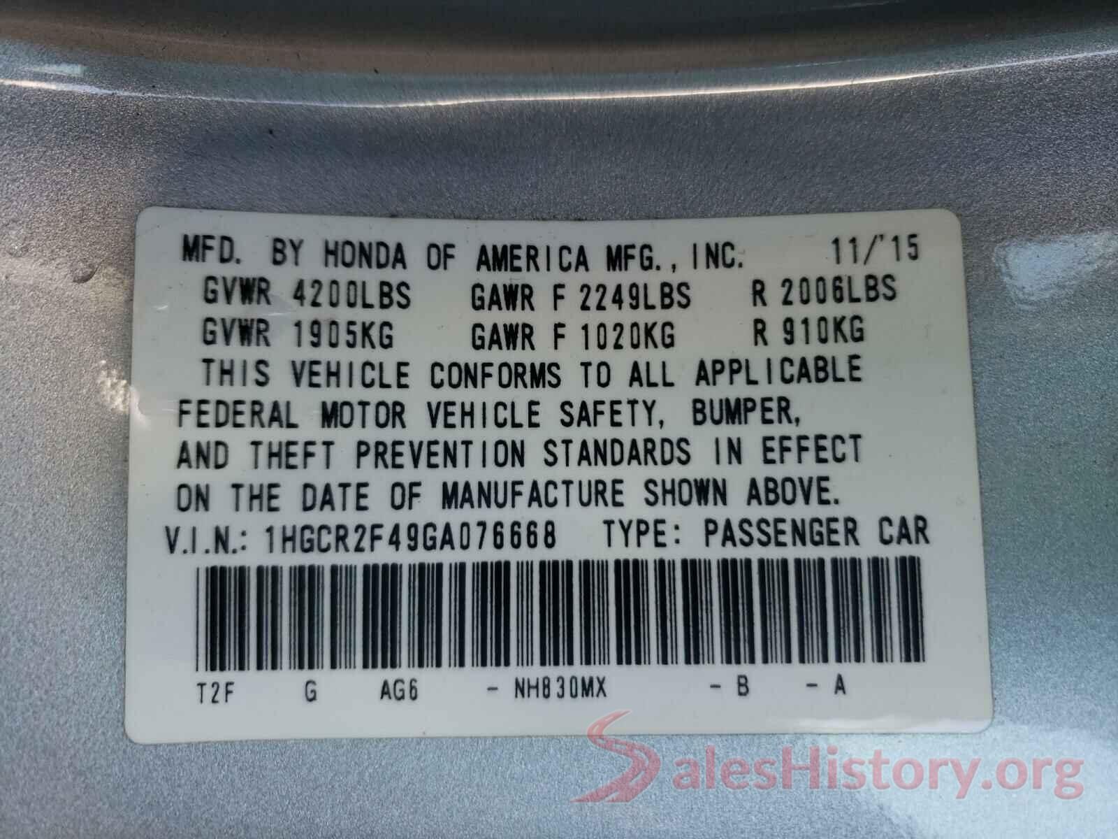 1HGCR2F49GA076668 2016 HONDA ACCORD