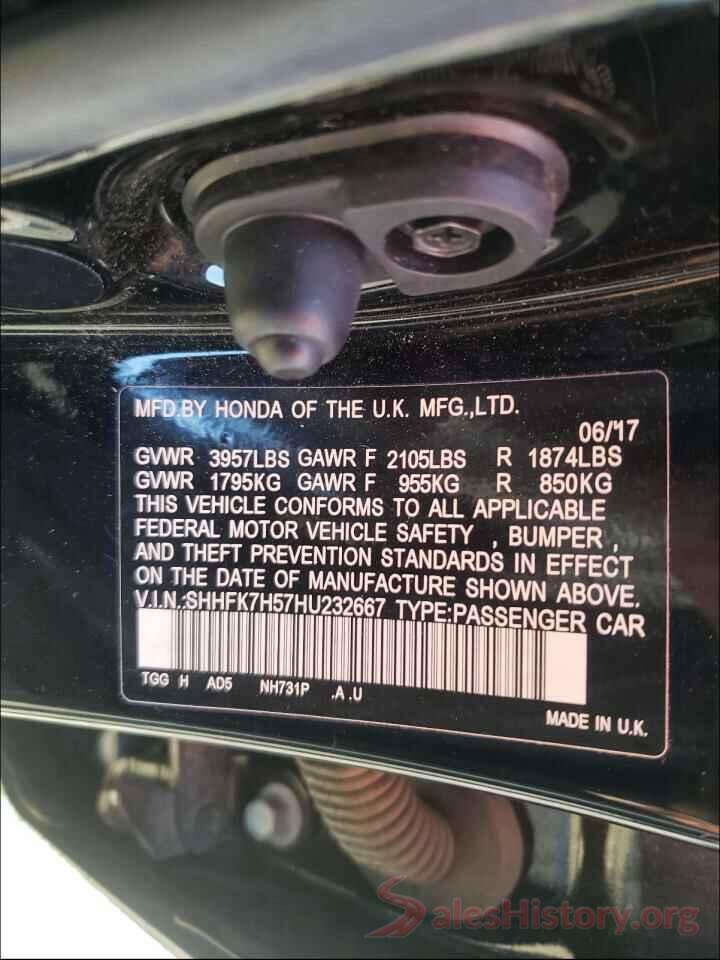 SHHFK7H57HU232667 2017 HONDA CIVIC