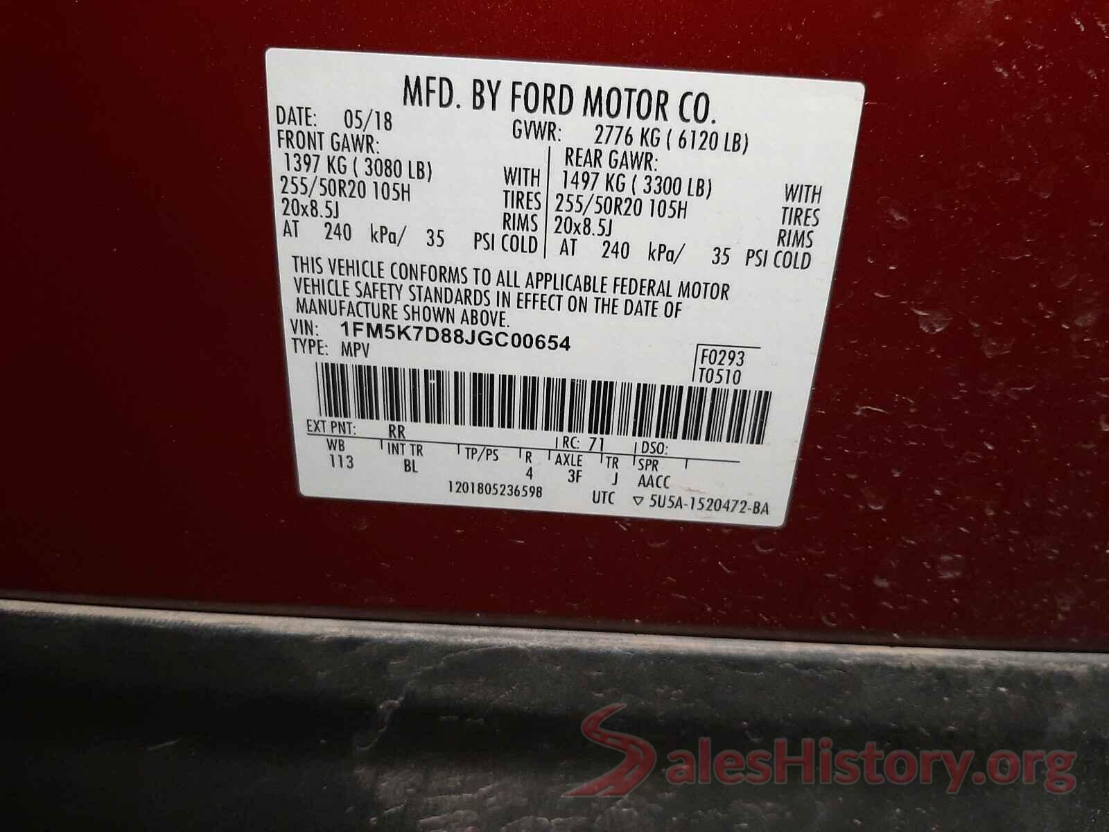 1FM5K7D88JGC00654 2018 FORD EXPLORER