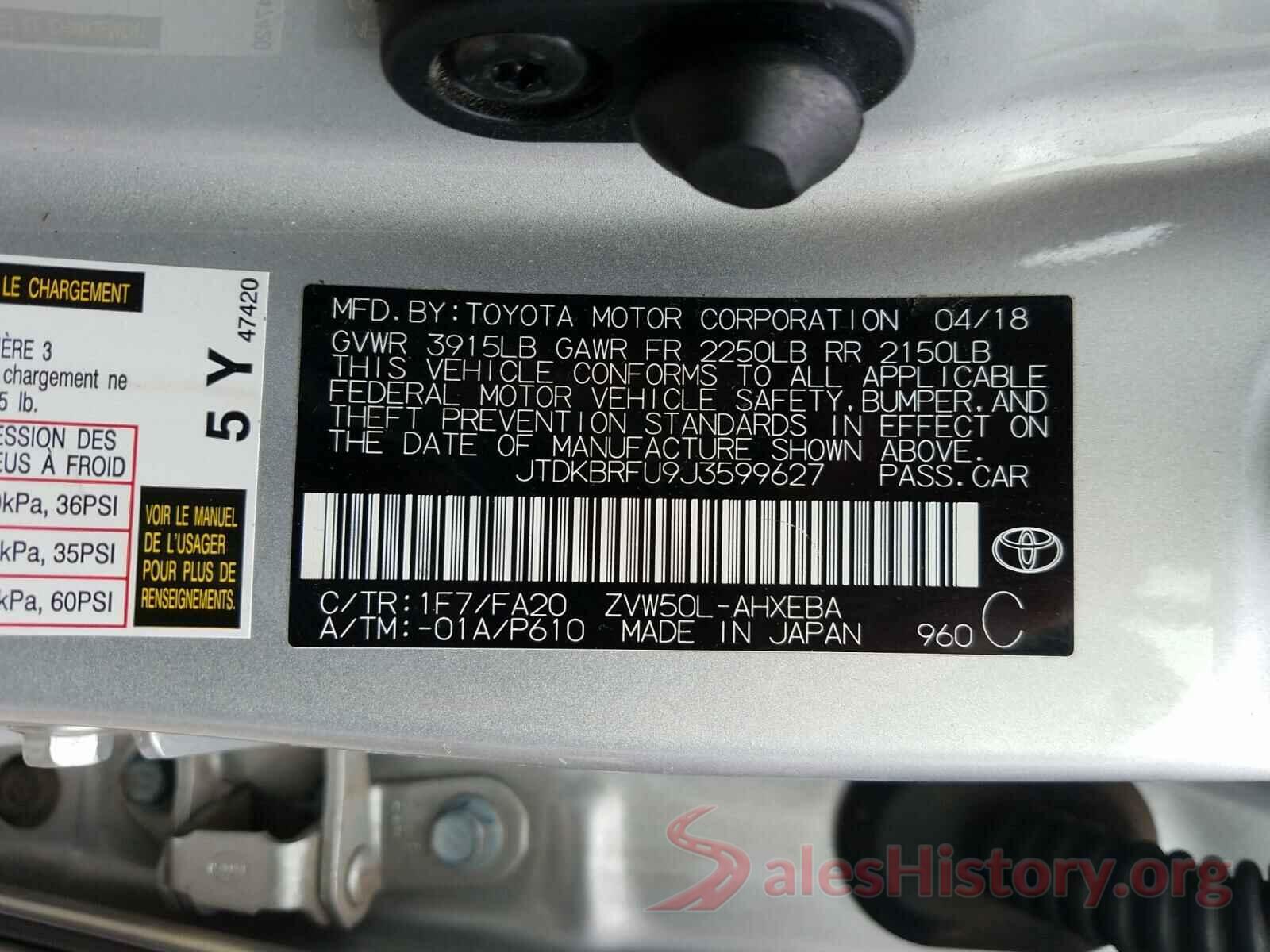 JTDKBRFU9J3599627 2018 TOYOTA PRIUS