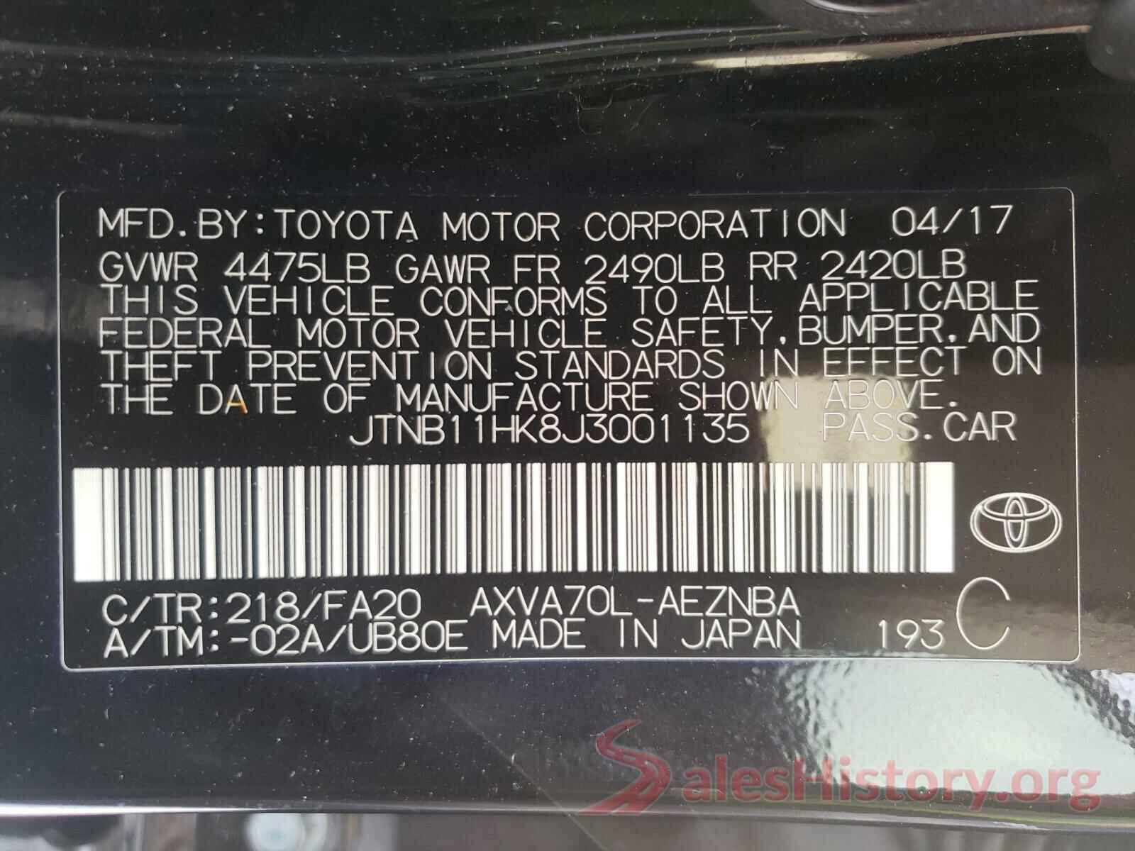 JTNB11HK8J3001135 2018 TOYOTA CAMRY