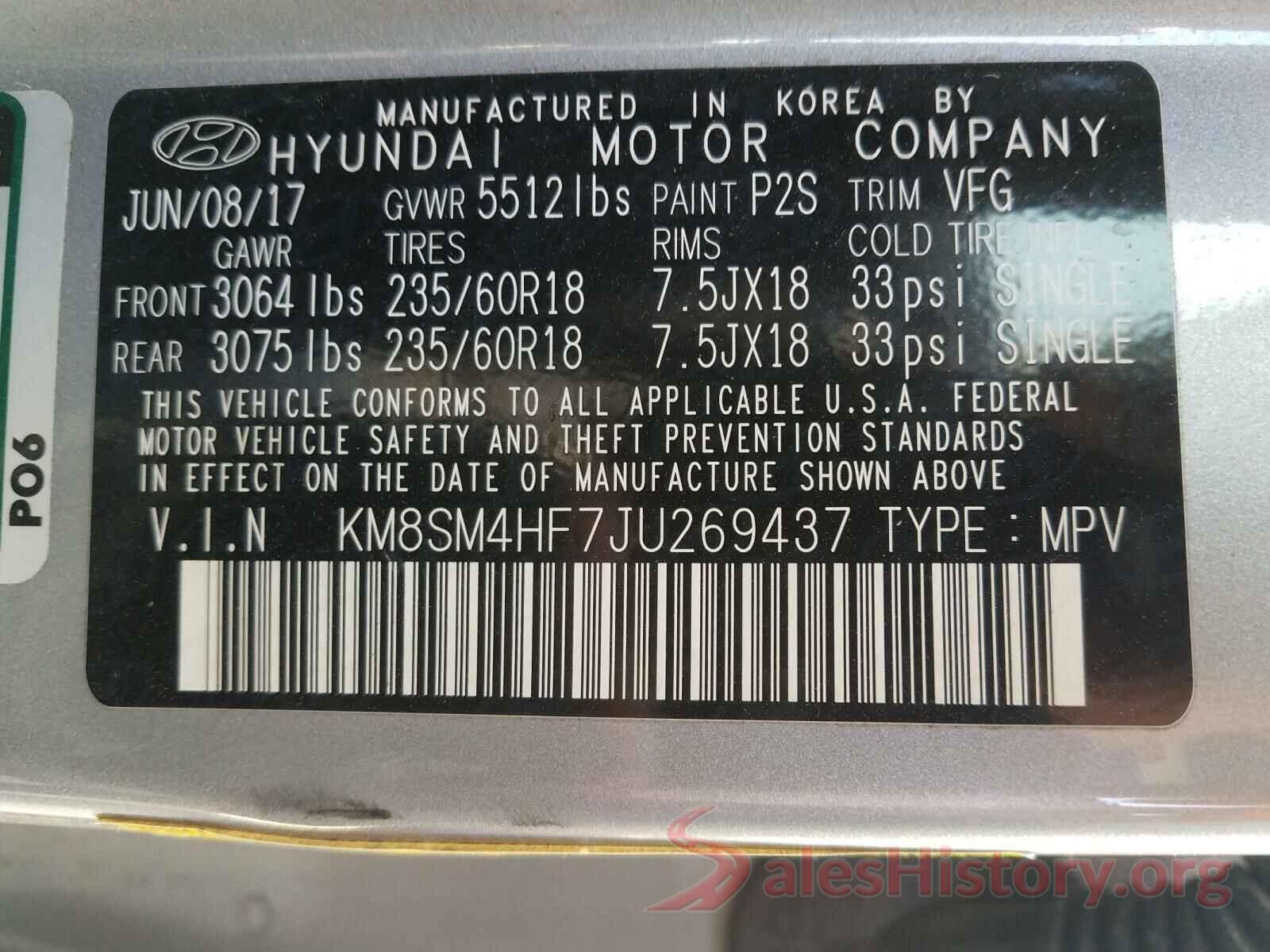 KM8SM4HF7JU269437 2018 HYUNDAI SANTA FE