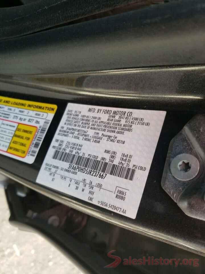 3FA6P0HD5JR237667 2018 FORD FUSION