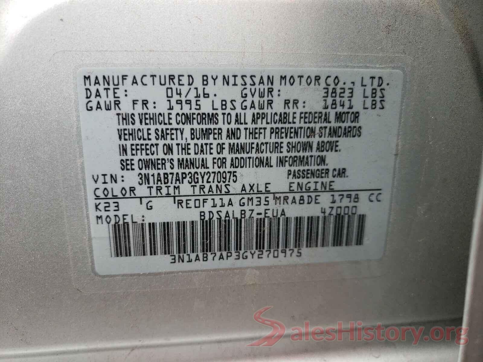 3N1AB7AP3GY270975 2016 NISSAN SENTRA