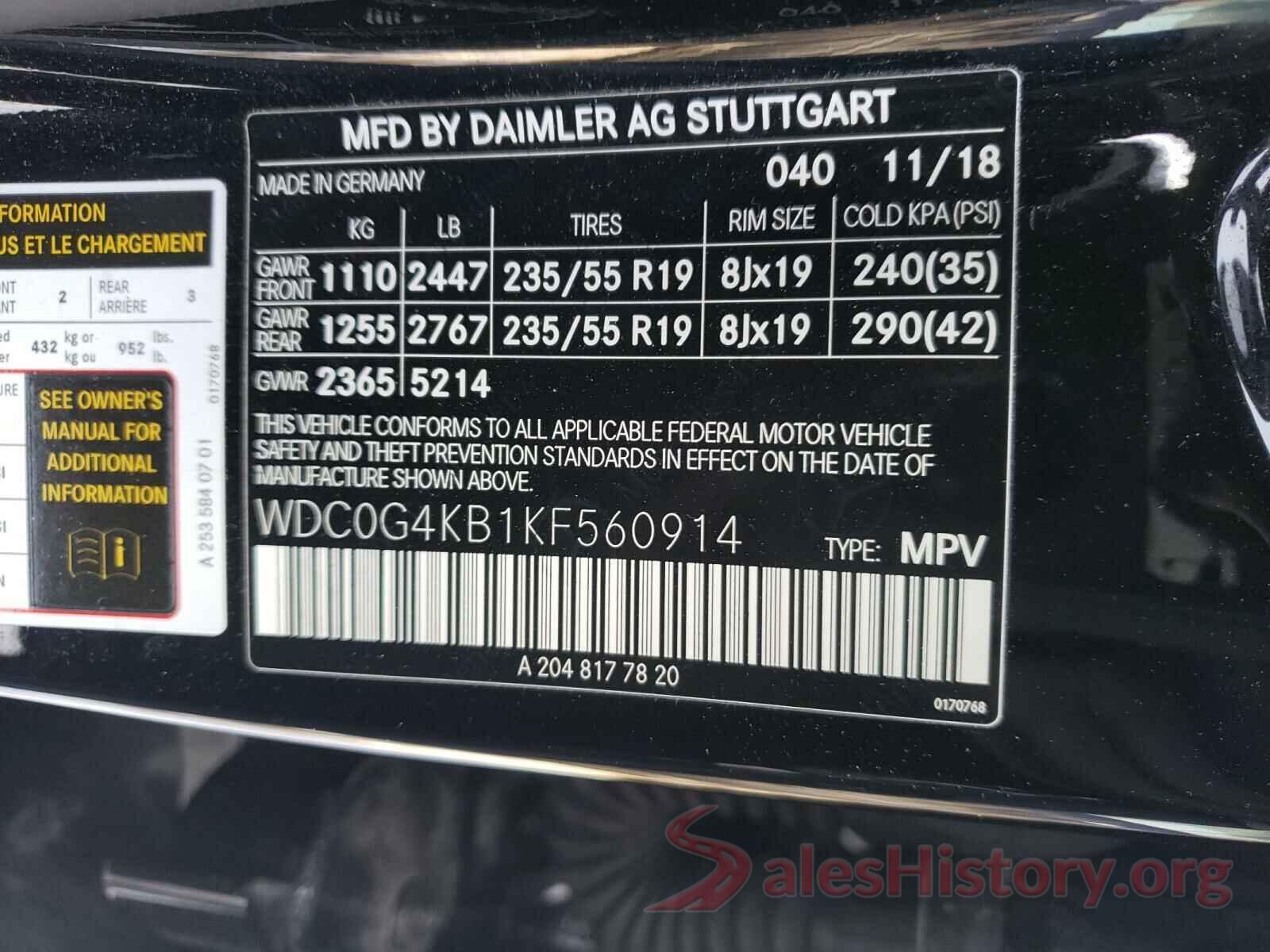 WDC0G4KB1KF560914 2019 MERCEDES-BENZ G CLASS