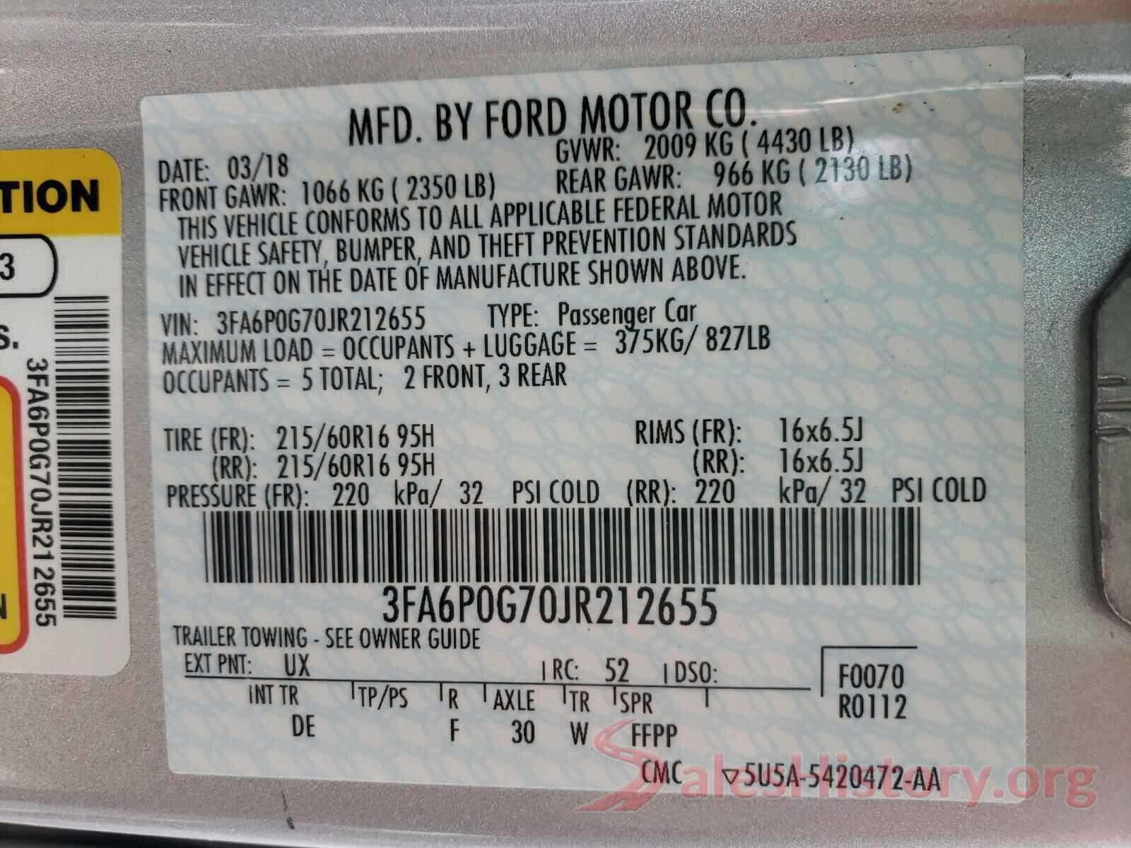 3FA6P0G70JR212655 2018 FORD FUSION