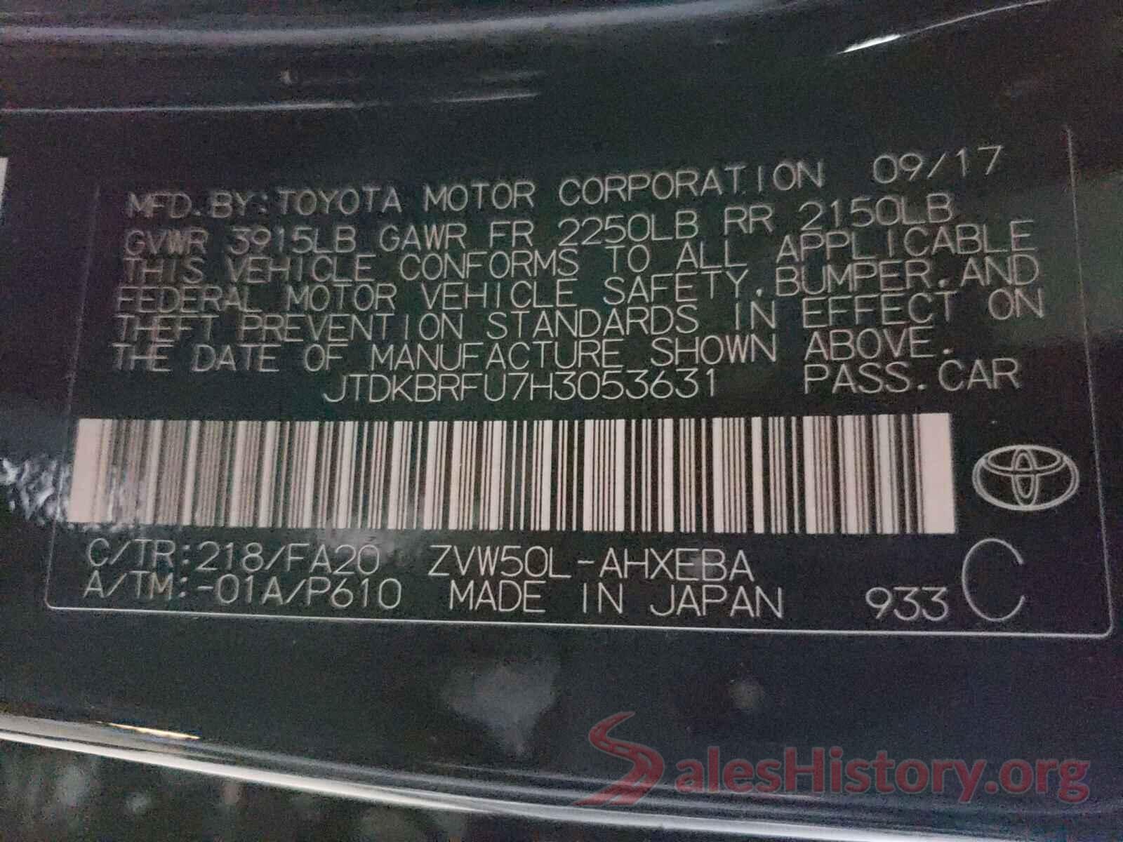 JTDKBRFU7H3053631 2017 TOYOTA PRIUS