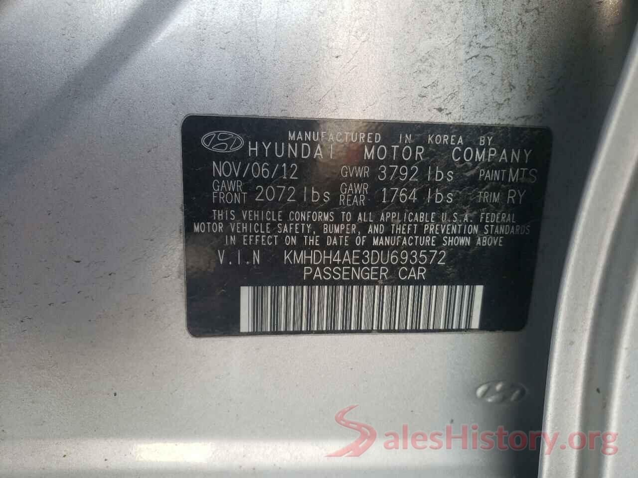 KMHDH4AE3DU693572 2013 HYUNDAI ELANTRA