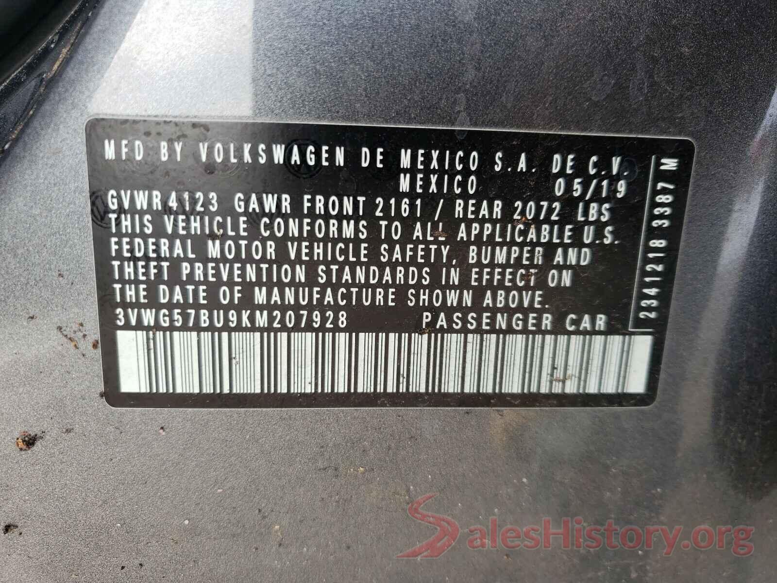 3VWG57BU9KM207928 2019 VOLKSWAGEN JETTA