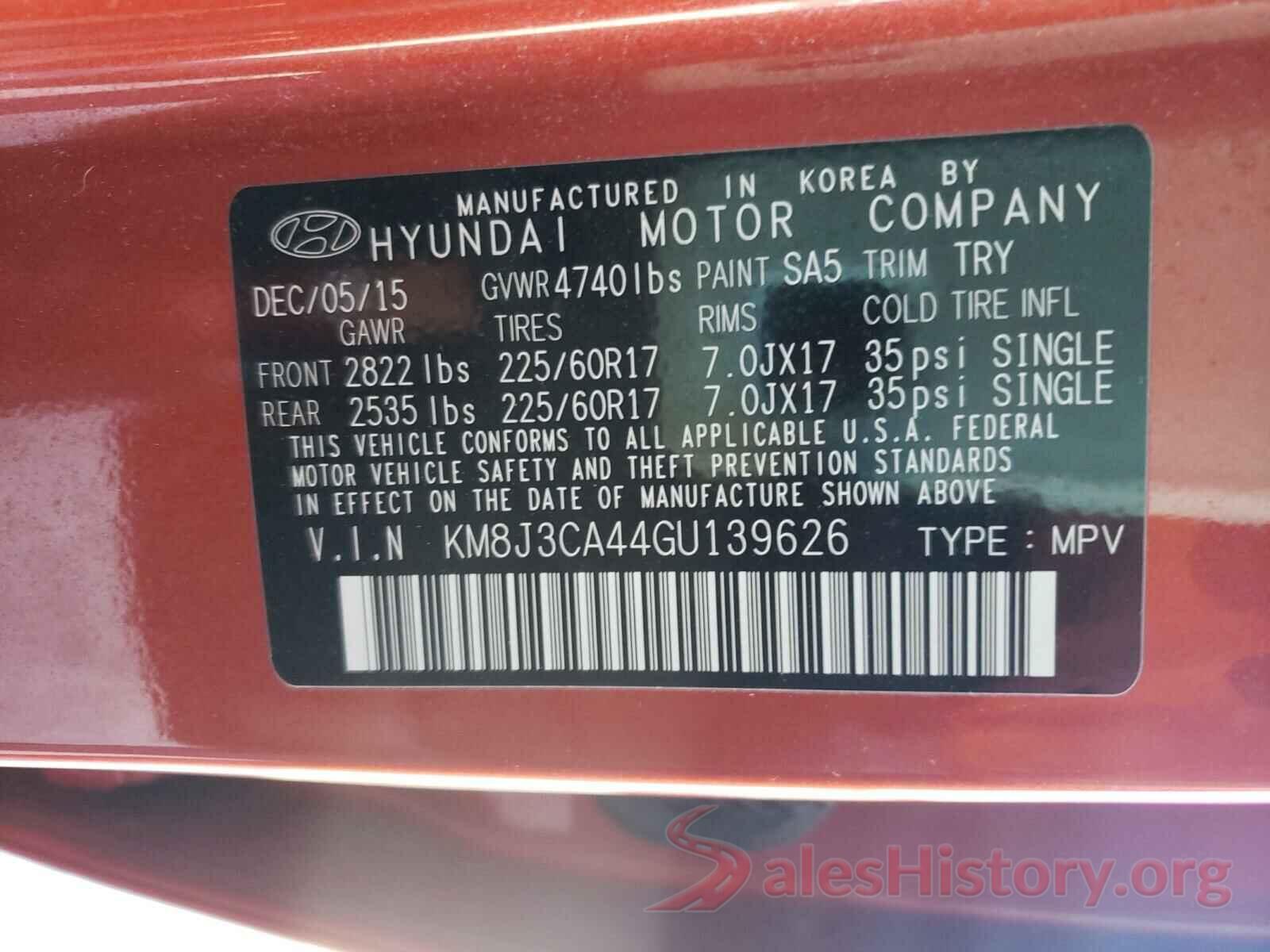 KM8J3CA44GU139626 2016 HYUNDAI TUCSON