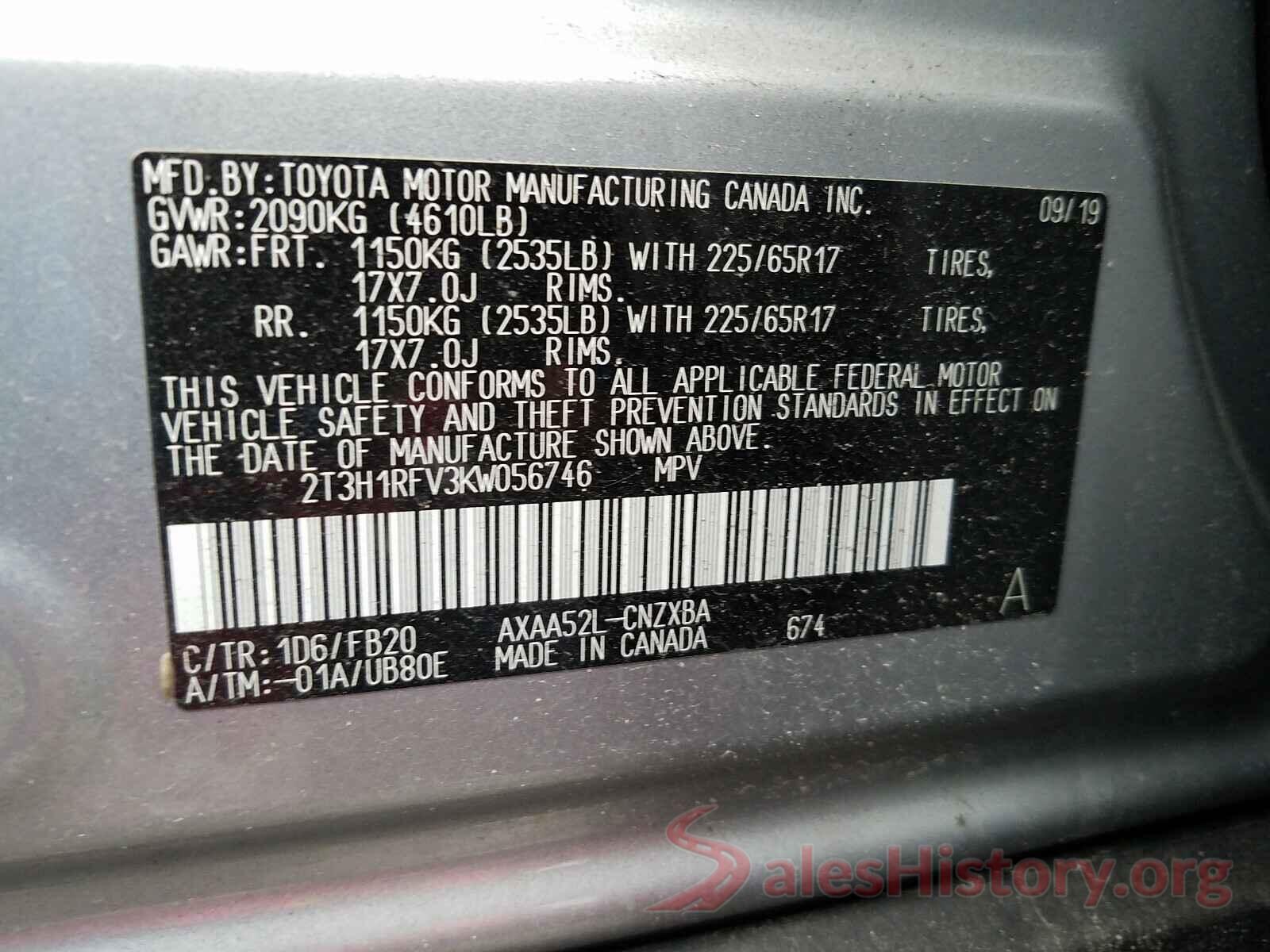 2T3H1RFV3KW056746 2019 TOYOTA RAV4