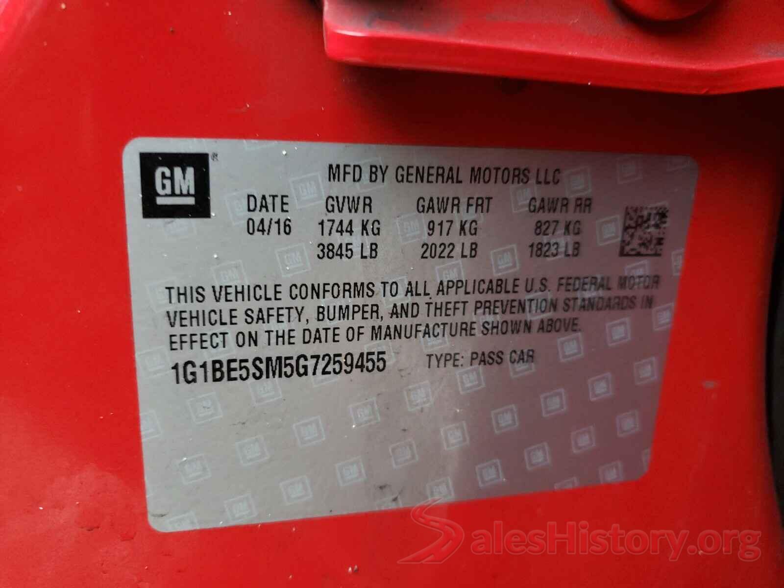 1G1BE5SM5G7259455 2016 CHEVROLET CRUZE