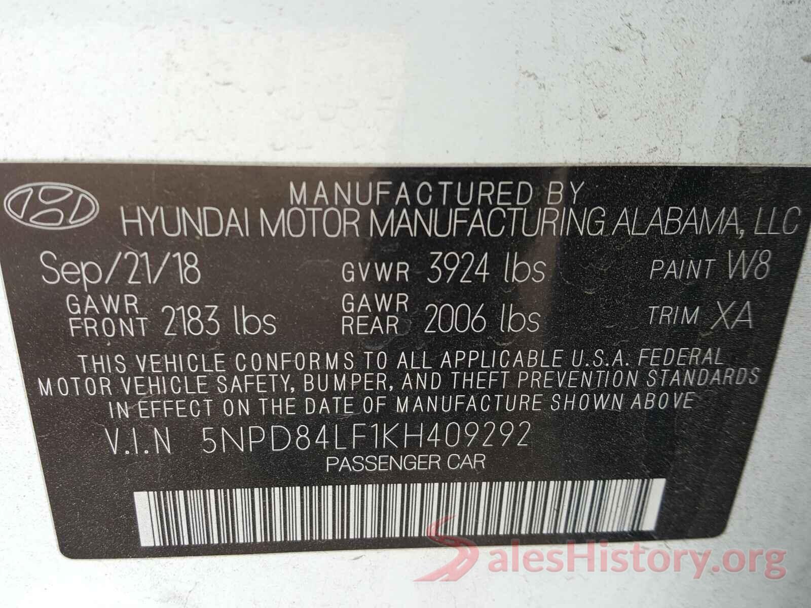 5NPD84LF1KH409292 2019 HYUNDAI ELANTRA