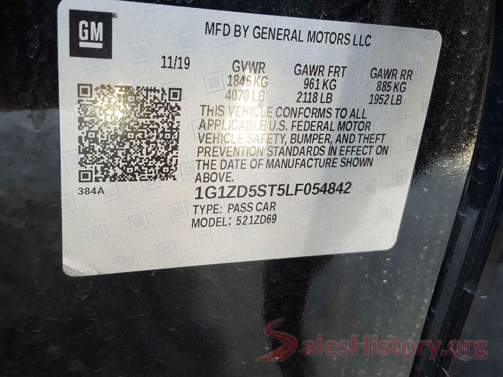 1G1ZD5ST5LF054842 2020 CHEVROLET MALIBU