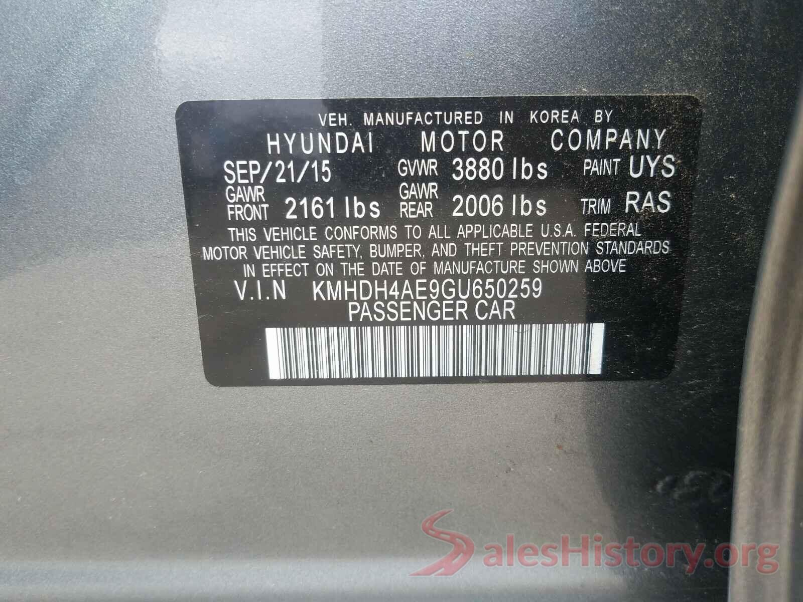 KMHDH4AE9GU650259 2016 HYUNDAI ELANTRA