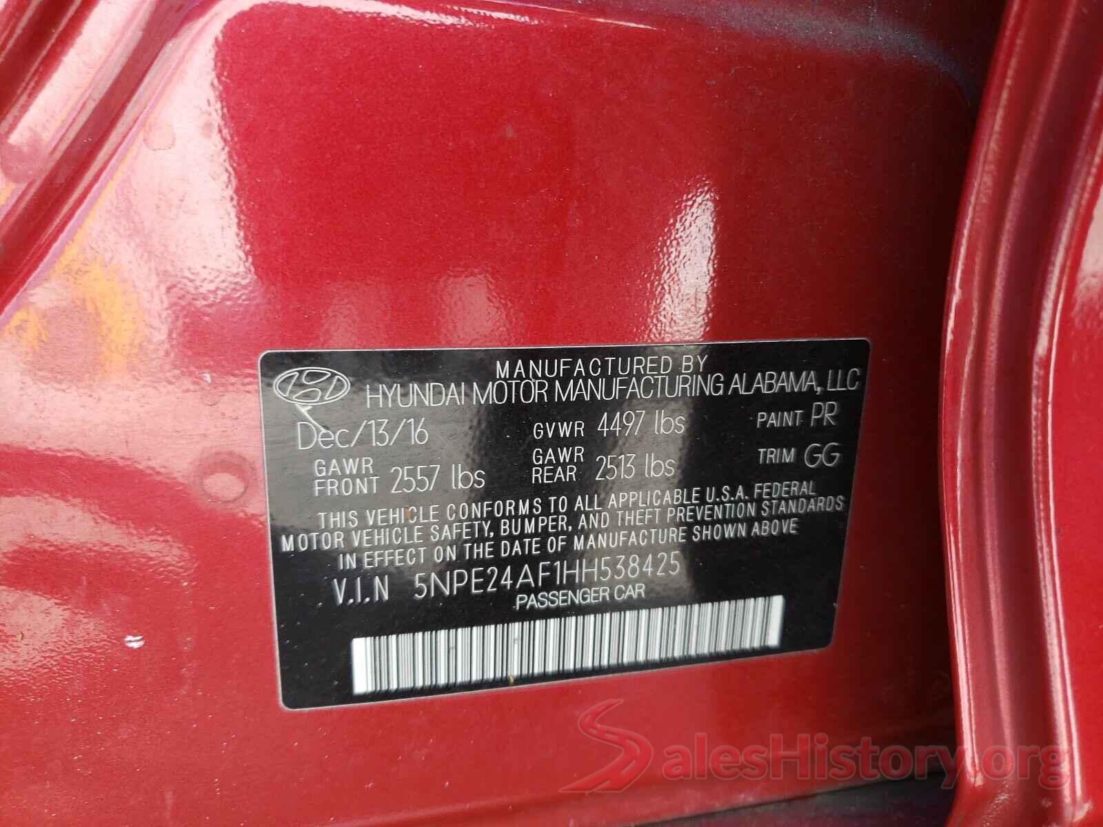 5NPE24AF1HH538425 2017 HYUNDAI SONATA