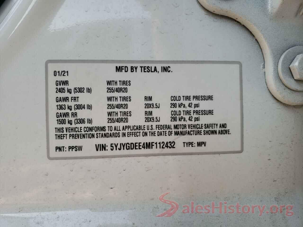 5YJYGDEE4MF112432 2021 TESLA MODEL Y