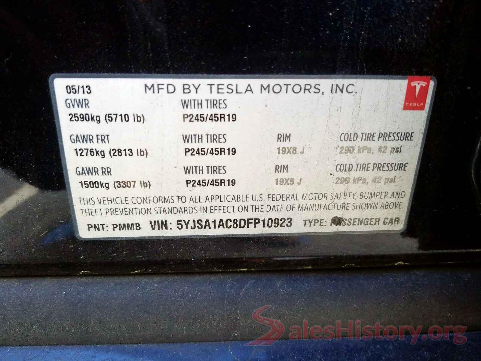 5YJSA1AC8DFP10923 2013 TESLA MODEL S