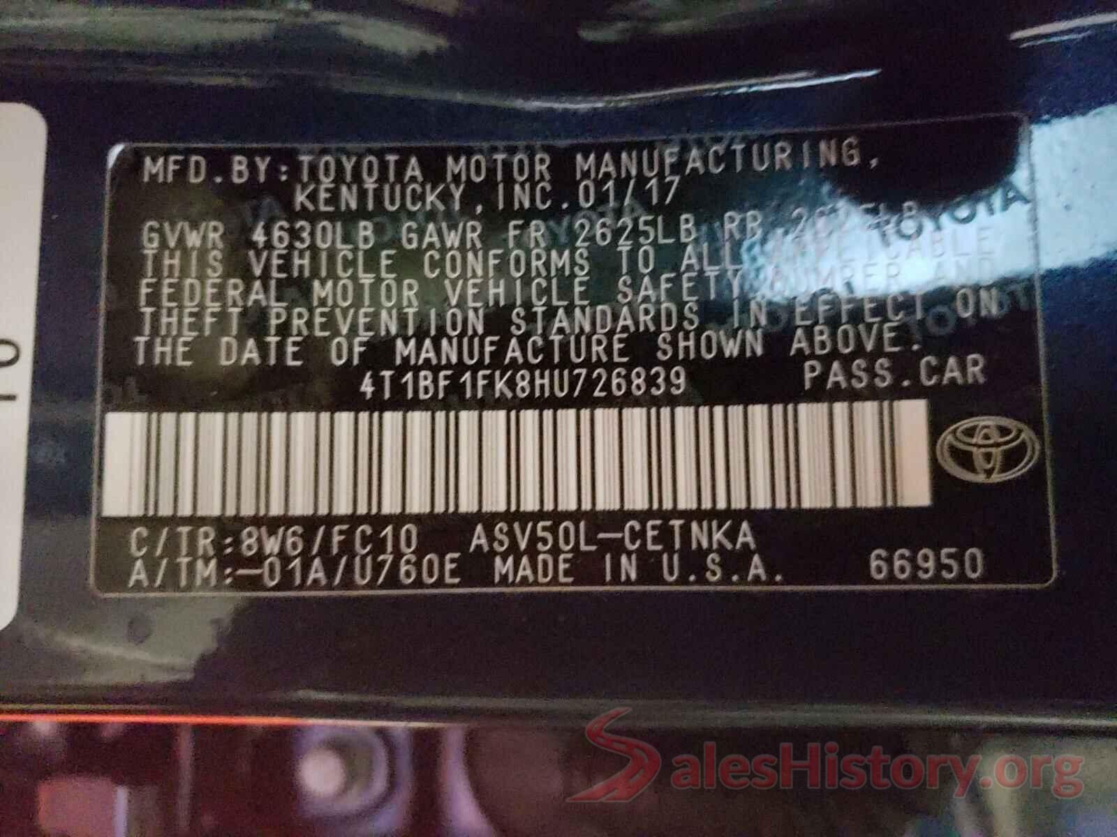 4T1BF1FK8HU726839 2017 TOYOTA CAMRY