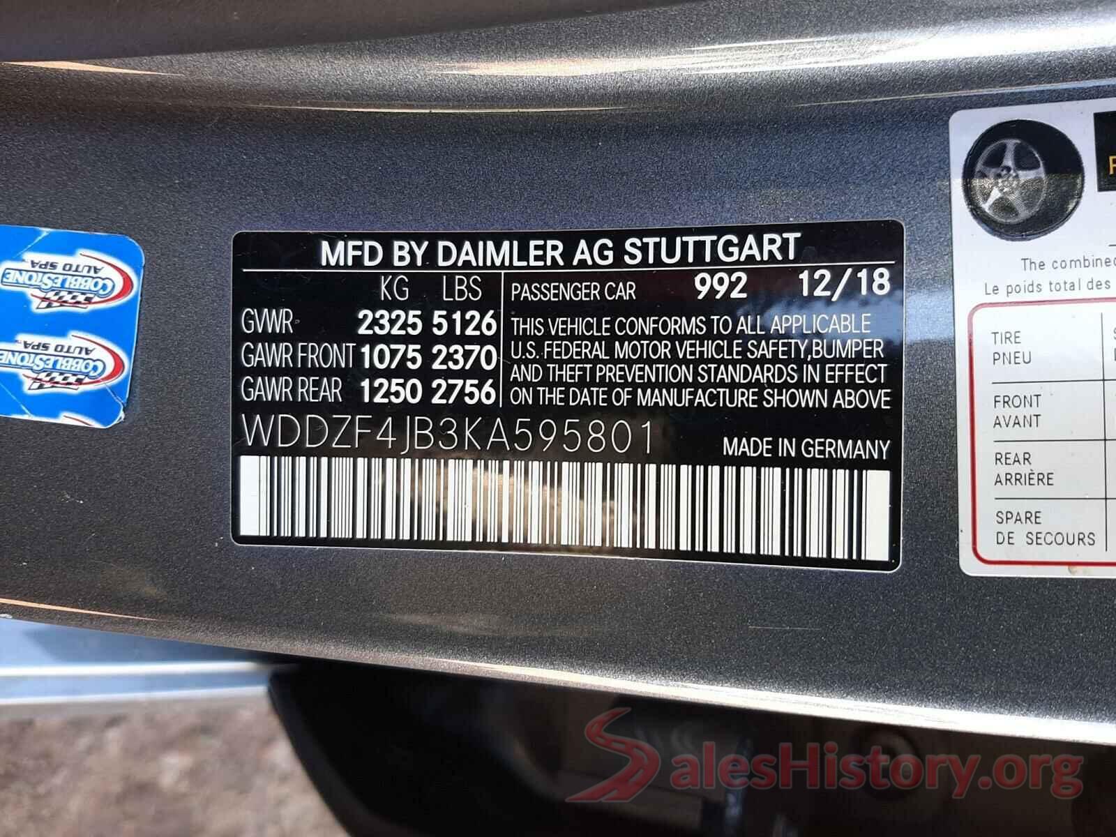 WDDZF4JB3KA595801 2019 MERCEDES-BENZ E CLASS