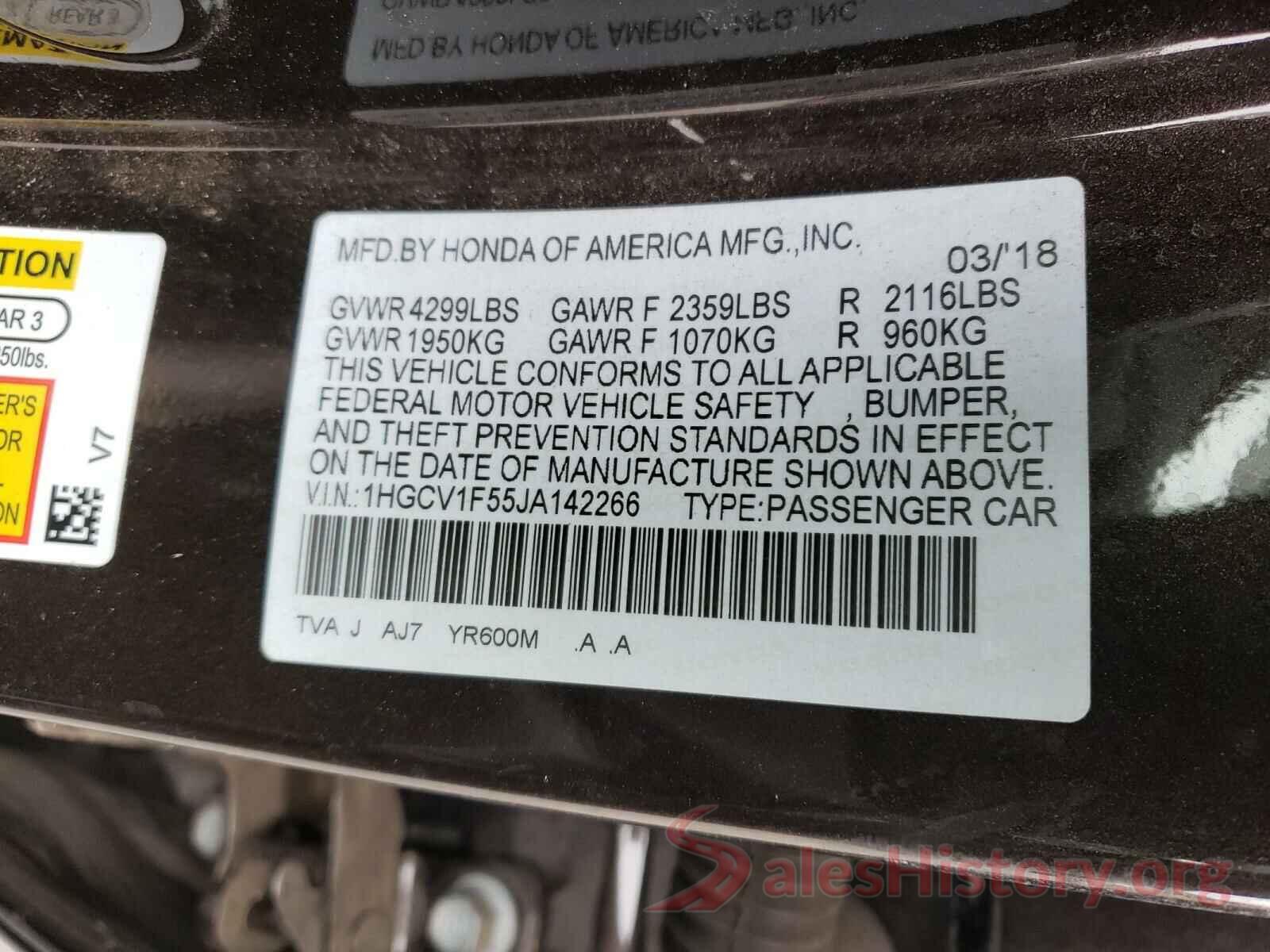 1HGCV1F55JA142266 2018 HONDA ACCORD